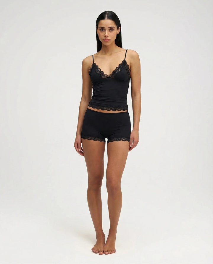 Women's Pajama Set Lace Trim Silky Camisole – Matching Shorts