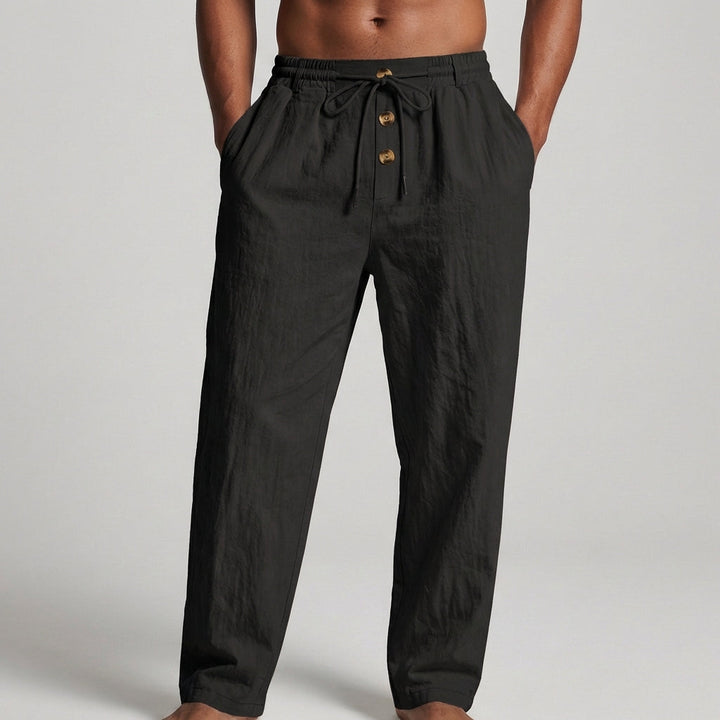 Men's Premium Linen Wide-Leg Trousers – Drawstring Waist Button Fly