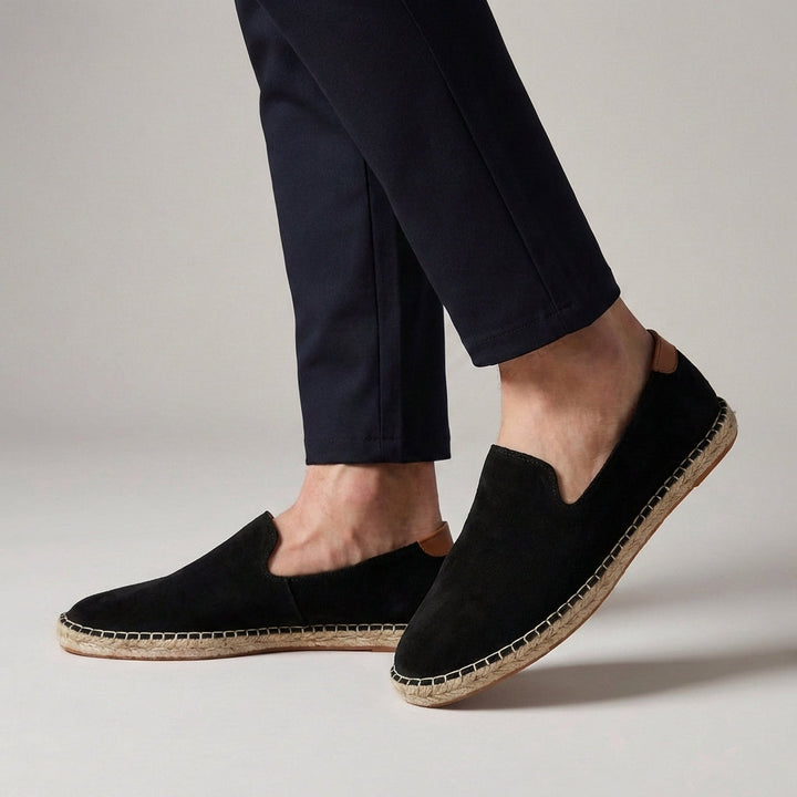 Men's Suede Slip-On Espadrilles Jute Rope Sole – Blanket Stitch Heel
