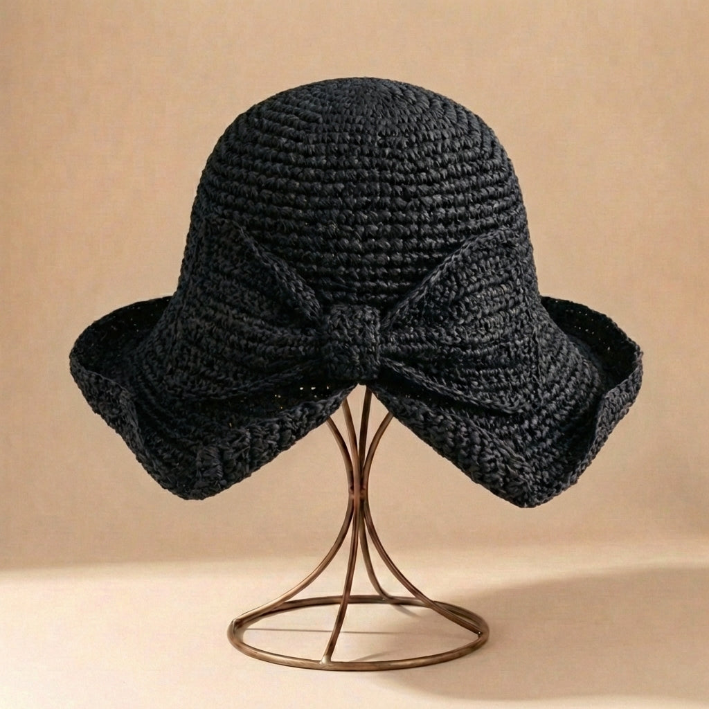 Wide Brim Sun Hat for Women – Braided Texture with Bow Detail