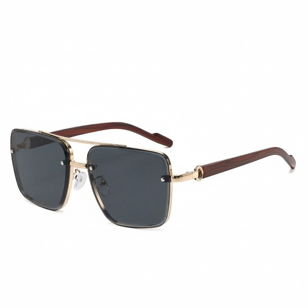 Aviator Sunglasses Metal Double Beam Frame – Wood Grain Temple