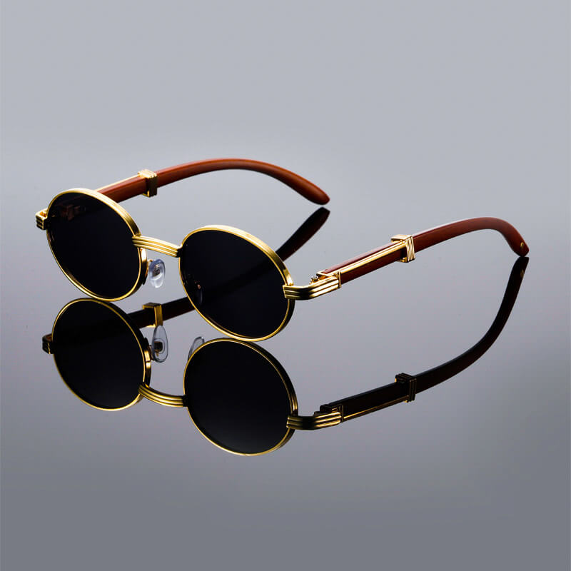 Oval Retro Sunglasses – Wood Temples Metal Frame UV400 Unisex Style