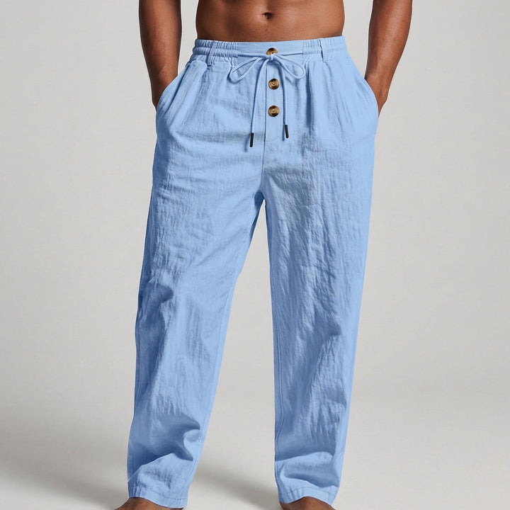 Men's Premium Linen Wide-Leg Trousers – Drawstring Waist Button Fly