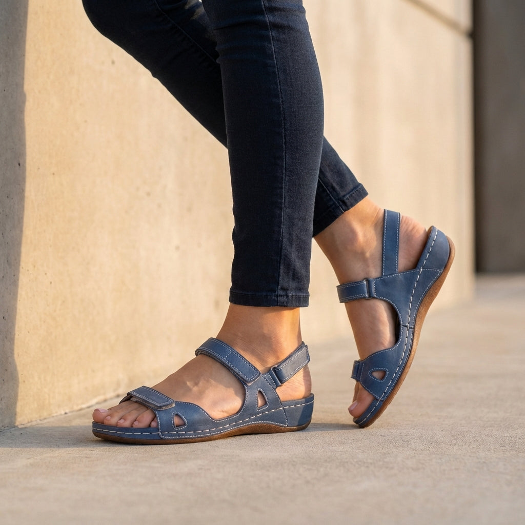 Open-Toe Women's Flat Sandals with Adjustable Buckle Straps
