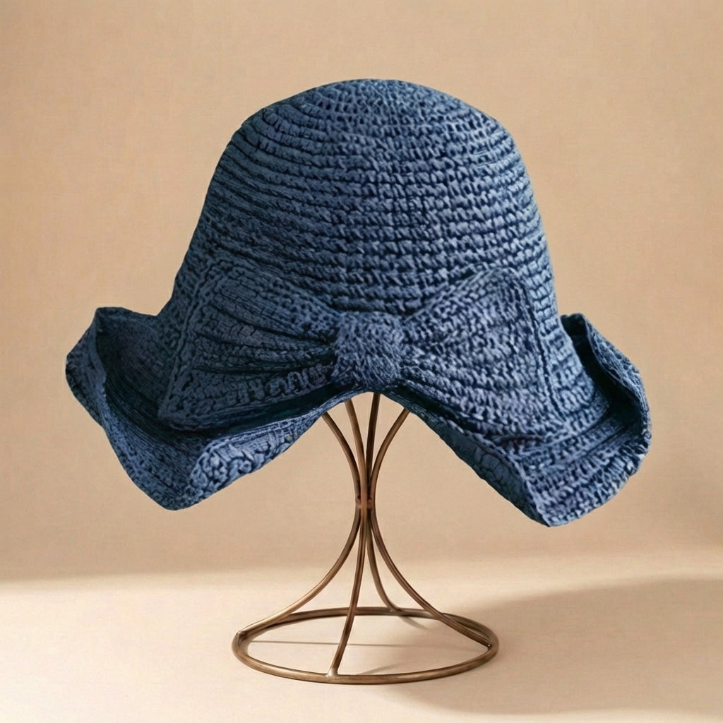 Wide Brim Sun Hat for Women – Braided Texture with Bow Detail