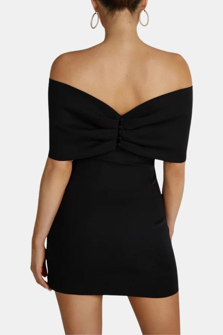Women's Off-Shoulder Fitted Mini Dress – Front Bow Detail