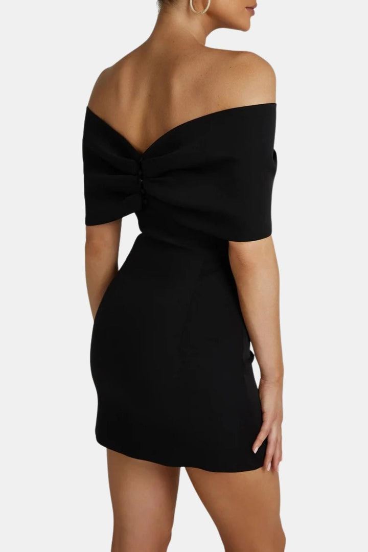 Women's Off-Shoulder Fitted Mini Dress – Front Bow Detail