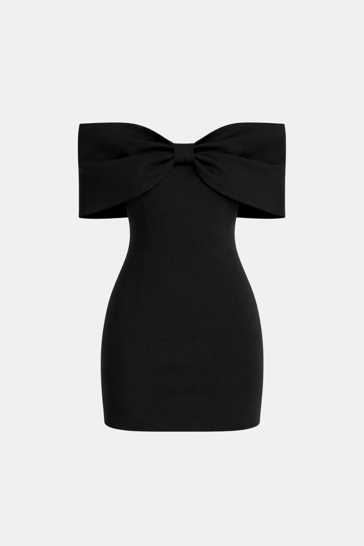 Women's Off-Shoulder Fitted Mini Dress – Front Bow Detail