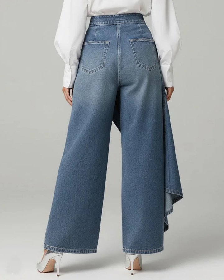 Wide Leg High Waist Trouser – Asymmetric Wrap Front Detail
