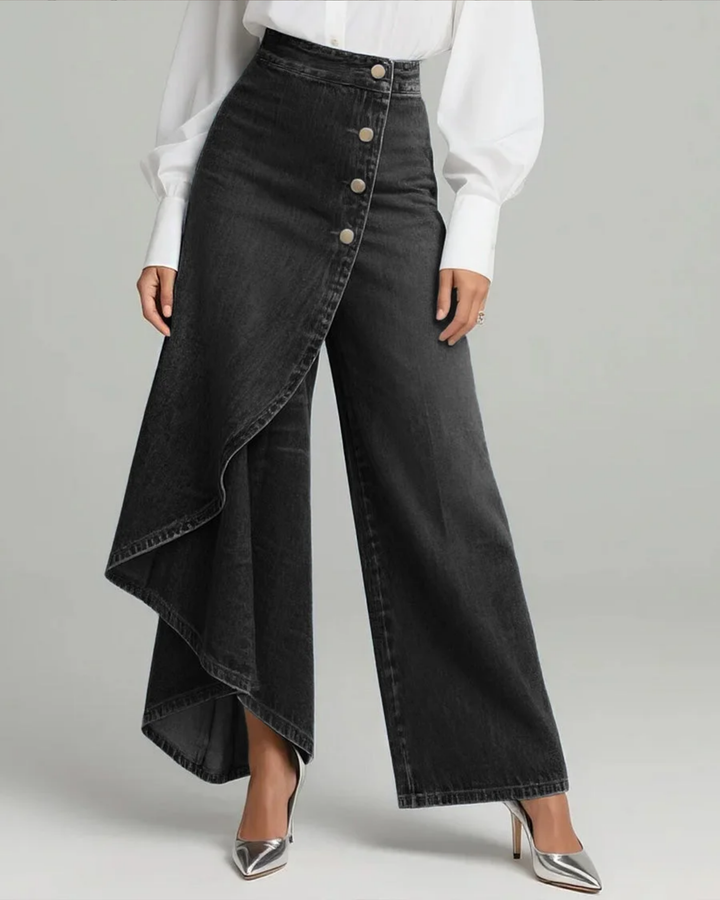 Wide Leg High Waist Trouser – Asymmetric Wrap Front Detail