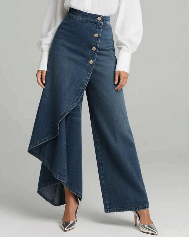 Wide Leg High Waist Trouser – Asymmetric Wrap Front Detail