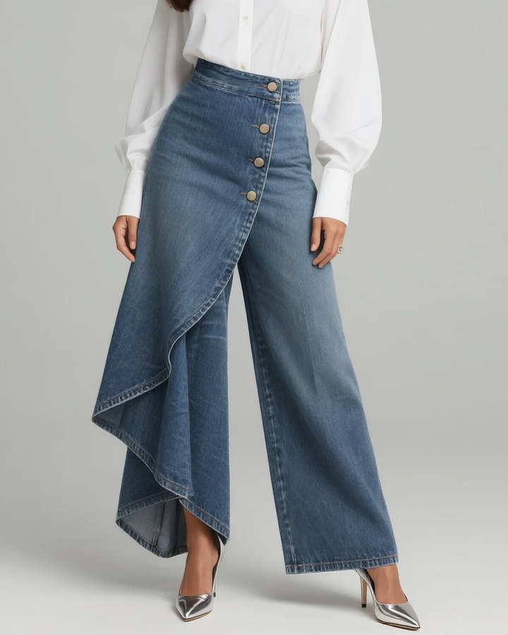 Wide Leg High Waist Trouser – Asymmetric Wrap Front Detail