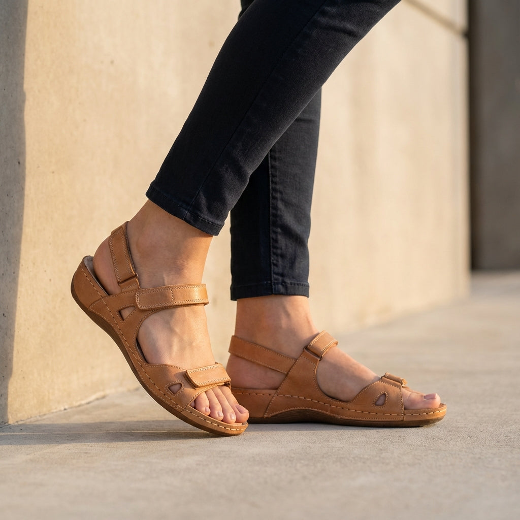 Open-Toe Women's Flat Sandals with Adjustable Buckle Straps
