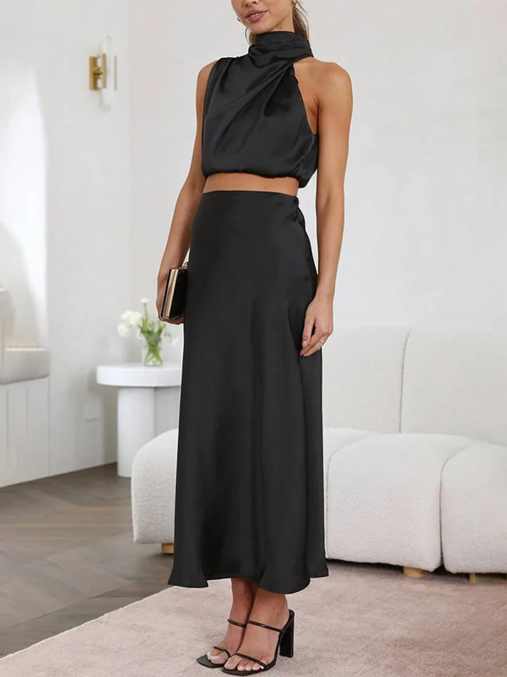 Two Piece Set Women – Halter Neck Open Back Maxi Skirt