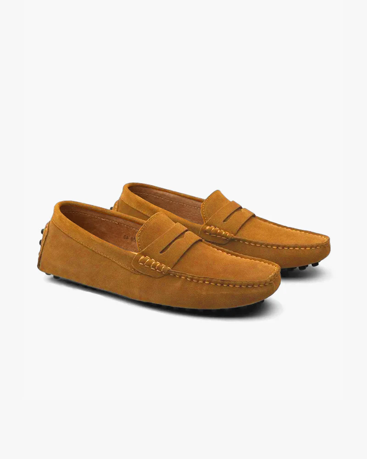 Men's Calf Suede Driver Loafers Slip-On – Stitched Upper Full Leather