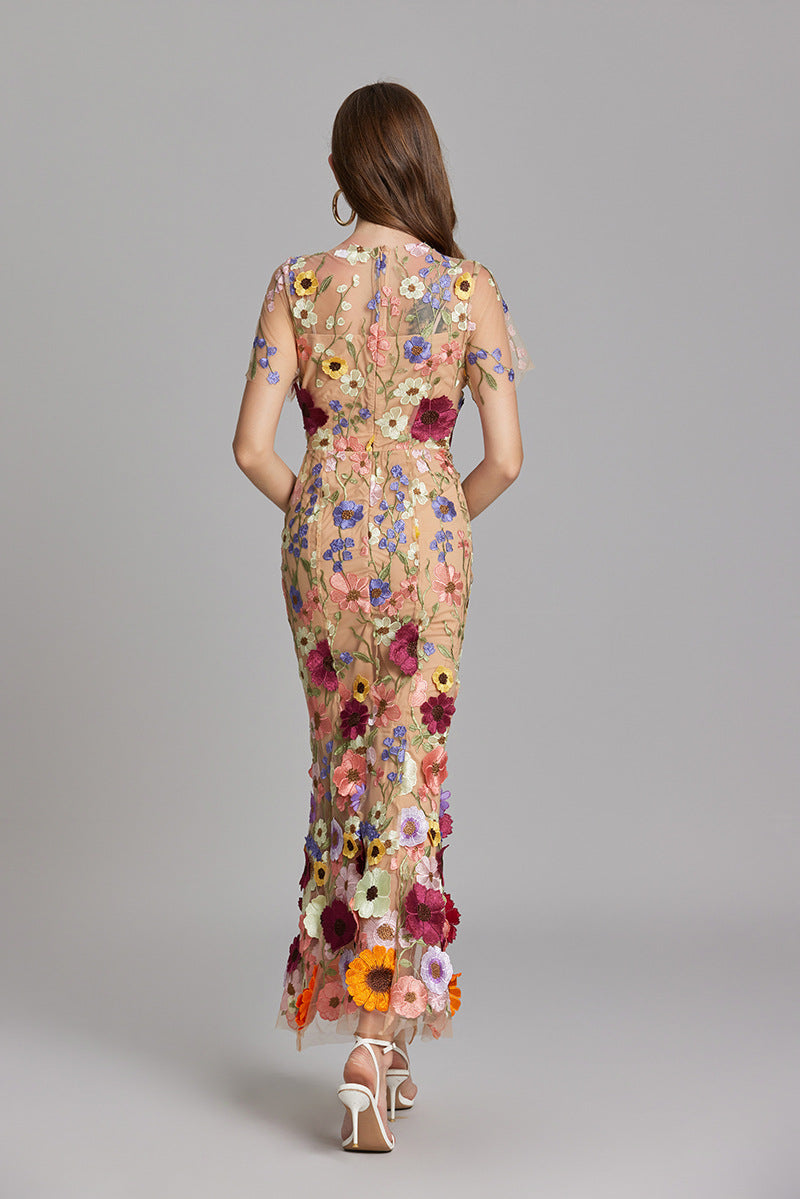 Women's Floral Sleeveless Maxi Dress – Flowing Botanical Intricate Style