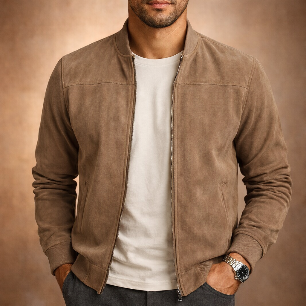 Men's Suede Bomber Jacket Lightweight – Breathable Tailored Smart