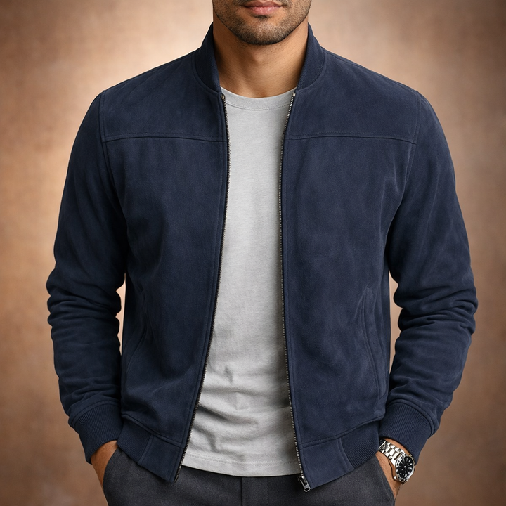 Men's Suede Bomber Jacket Lightweight – Breathable Tailored Smart