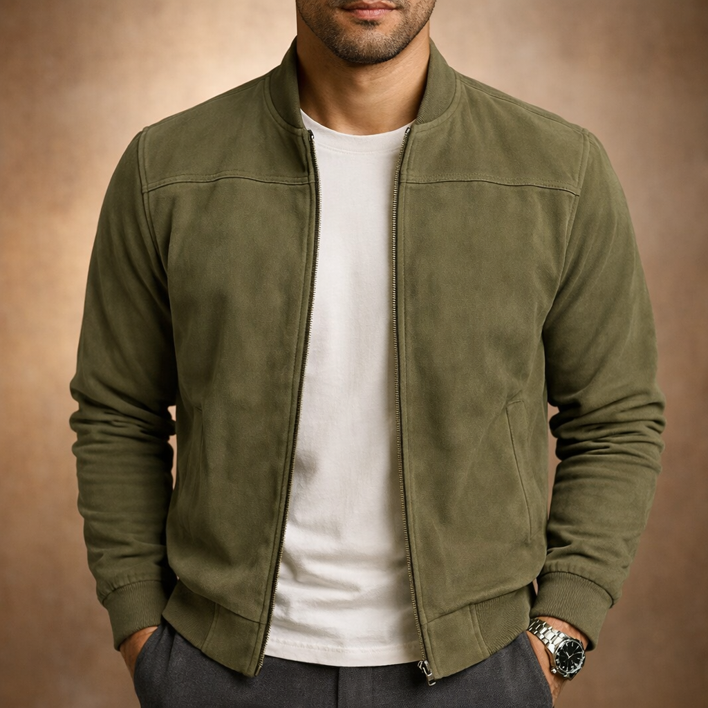 Men's Suede Bomber Jacket Lightweight – Breathable Tailored Smart