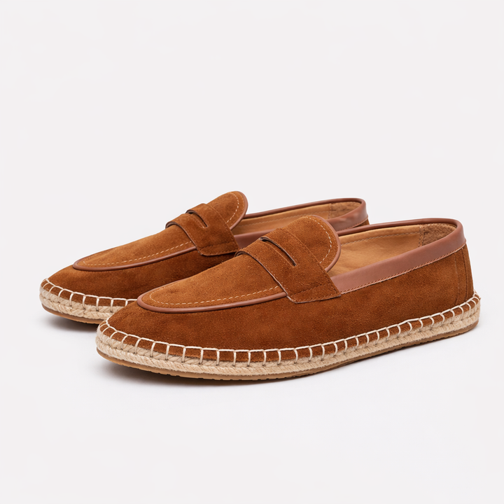 Men's Orthopedic Suede Espadrille Penny Loafers – Arch Braided Sole