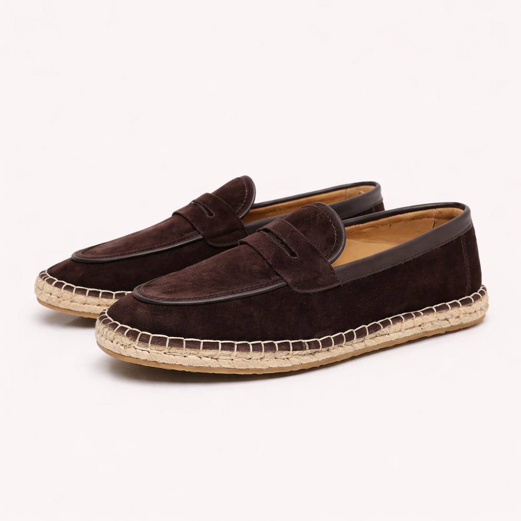 Men's Orthopedic Suede Espadrille Penny Loafers – Arch Braided Sole