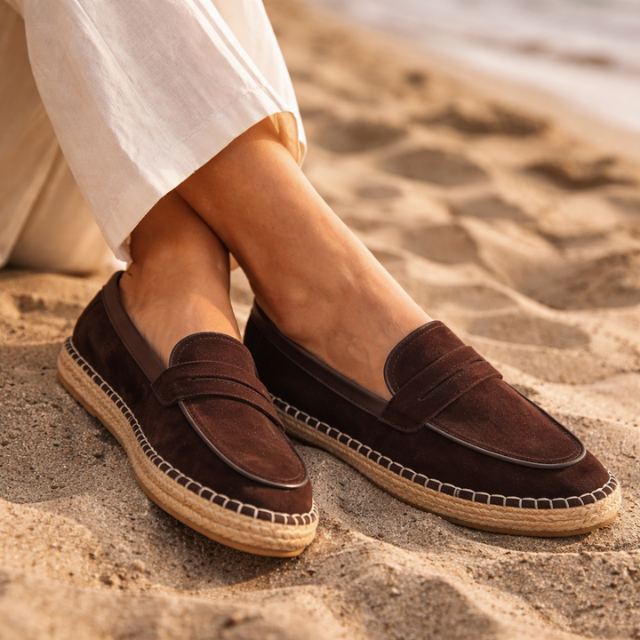 Men's Orthopedic Suede Espadrille Penny Loafers – Arch Braided Sole