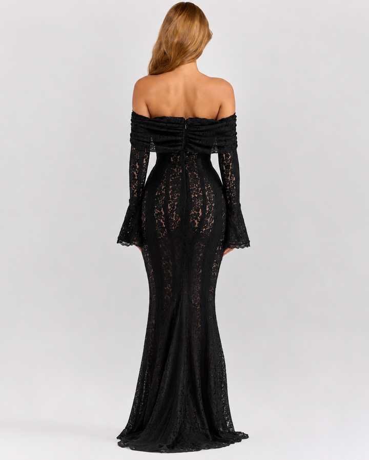 Lace Maxi Dress – Mermaid Hem, Off-Shoulder & Flared Sleeve