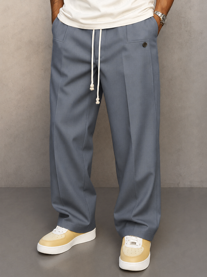 Wide Leg Pleated Trousers for Men – Drawstring Waist
