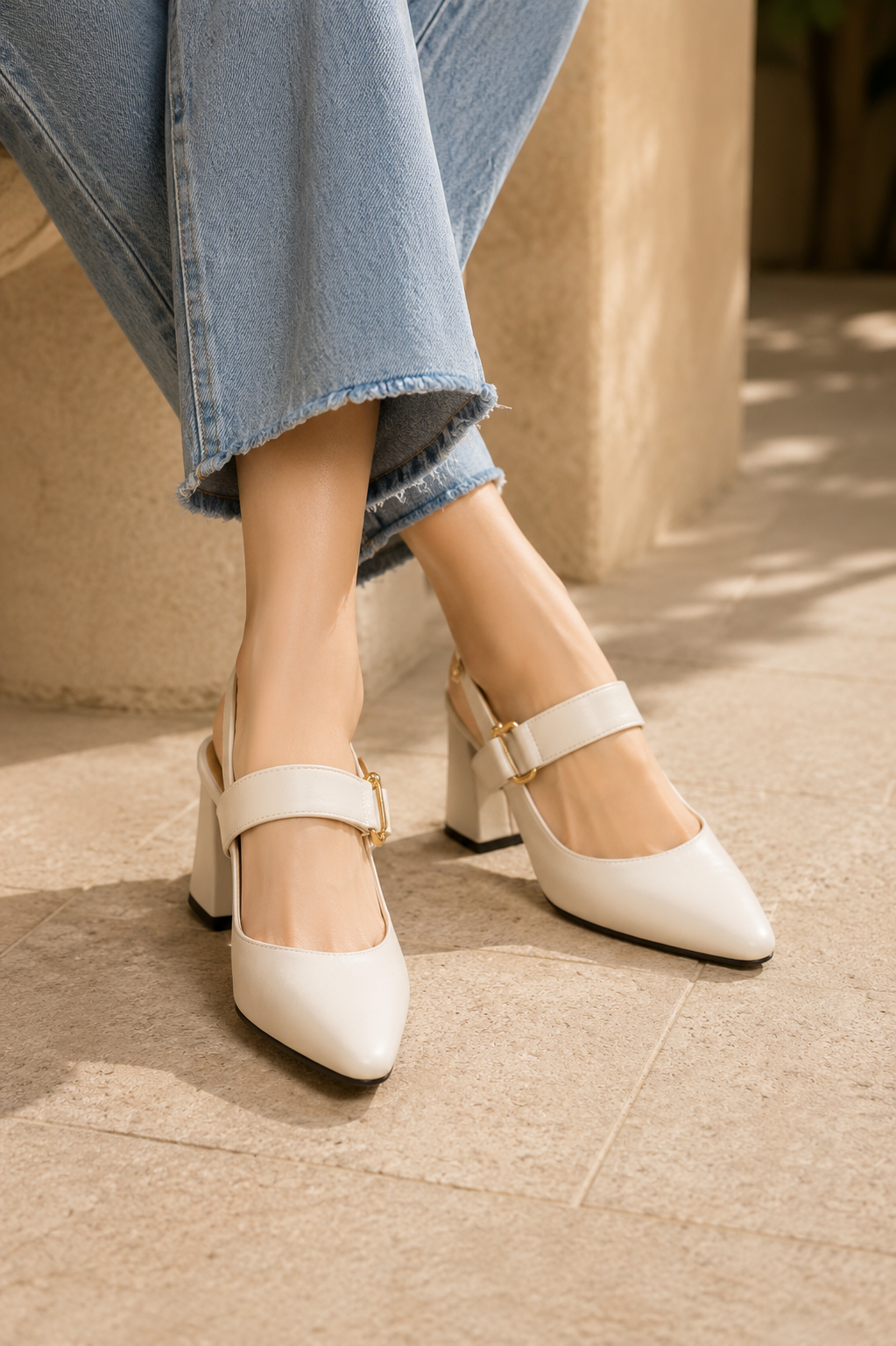 Women's Pointed Toe Slingback Block Heels – Ring Hardware