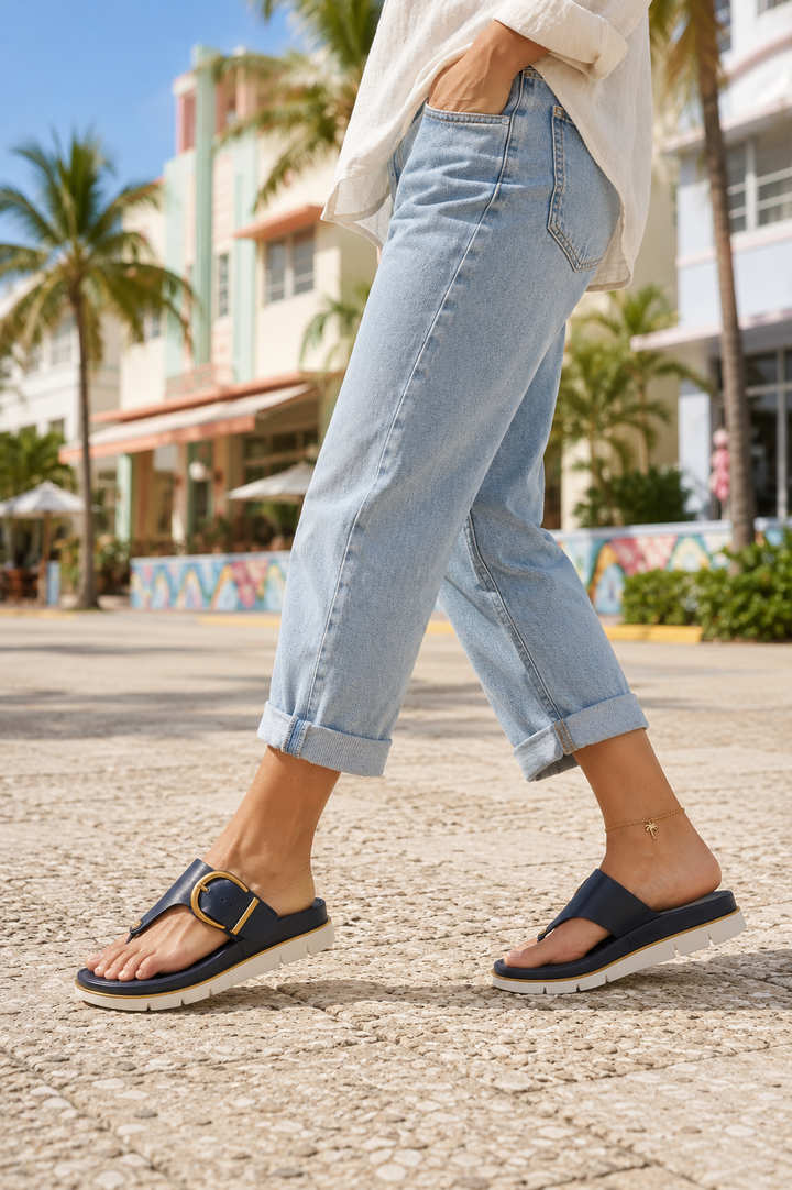 Platform Sandals Women – Buckle Toe-Post Slip-On Slides
