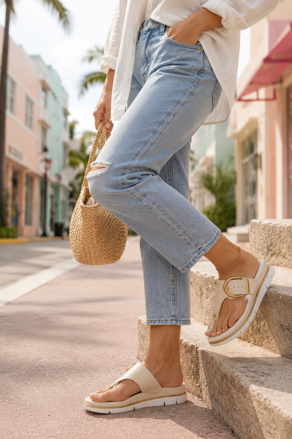 Platform Sandals Women – Buckle Toe-Post Slip-On Slides