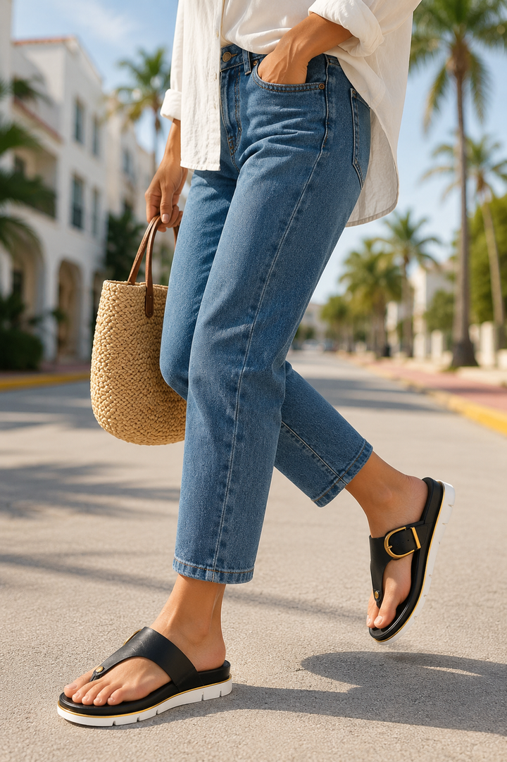 Platform Sandals Women – Buckle Toe-Post Slip-On Slides