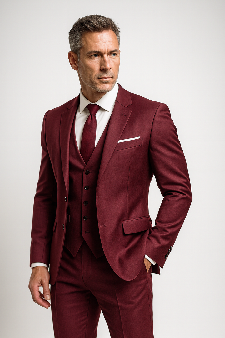 Men's Three-Piece Slim Fit Suit Set – Blazer, Waistcoat & Trousers