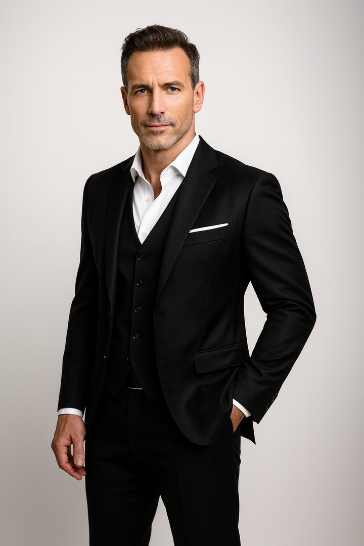 Men's Three-Piece Slim Fit Suit Set – Blazer, Waistcoat & Trousers