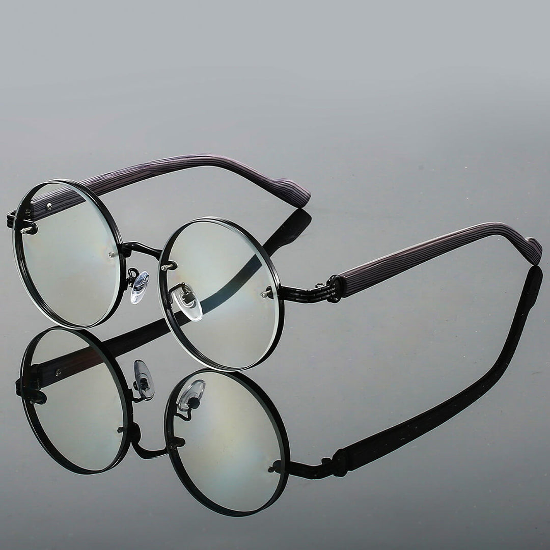 Round Tinted Sunglasses – Metal Frames with Wood-Effect Temples