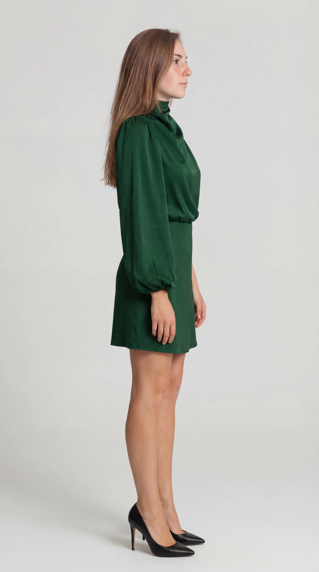 Women's One-Shoulder Satin Mini Dress – Balloon Sleeve Asymmetric