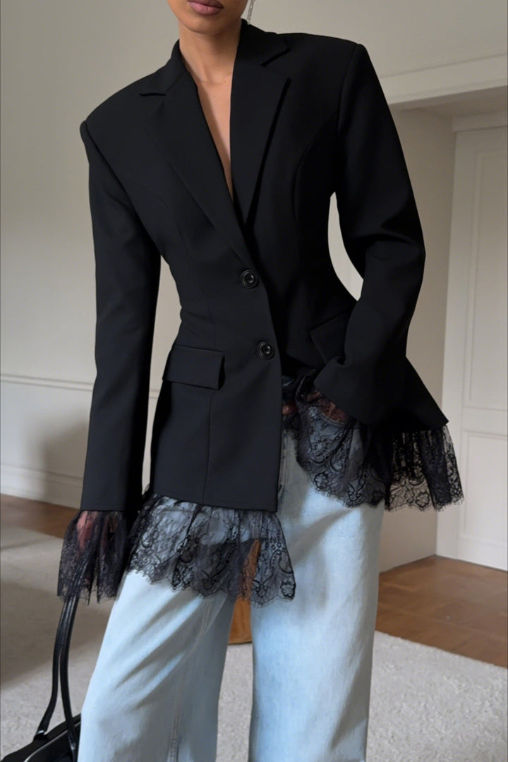Women's Slim Fit Blazer – Lace Trim Single Button Design