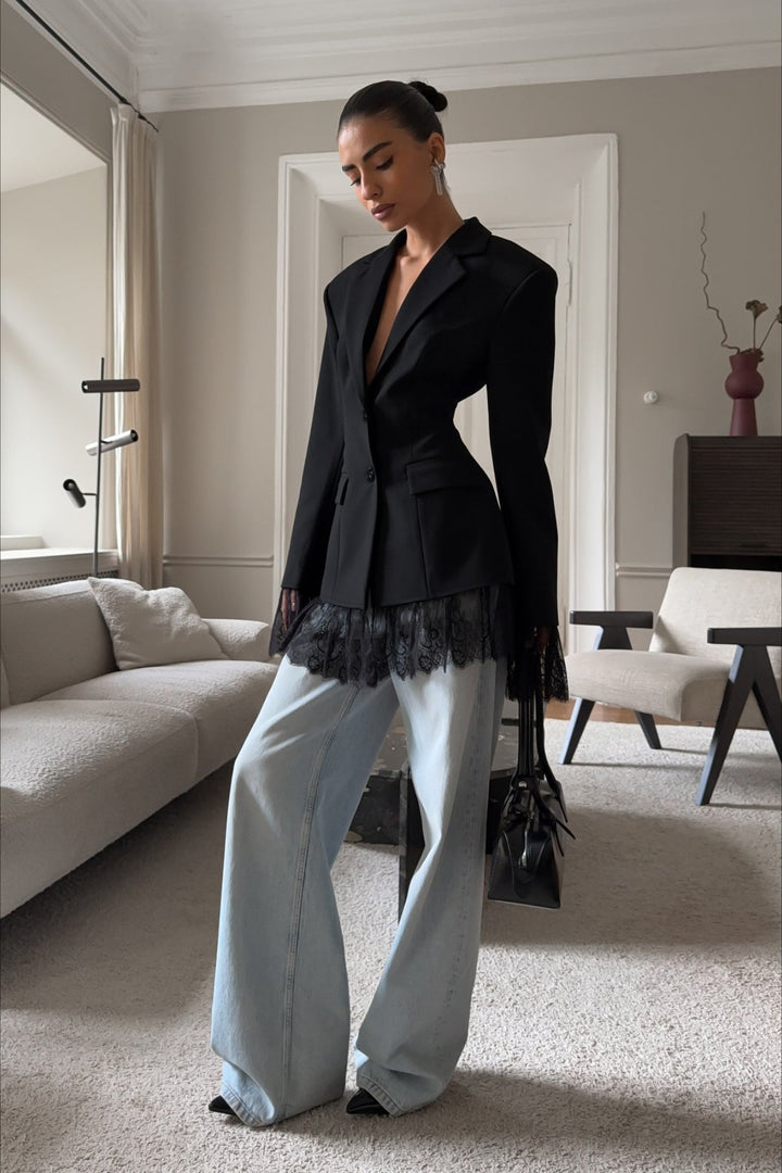 Women's Slim Fit Blazer – Lace Trim Single Button Design