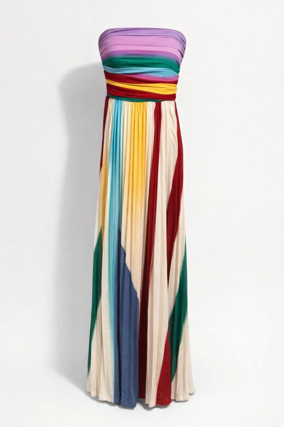Strapless Maxi Dress – Colorful Vertical Stripe Print | Summer