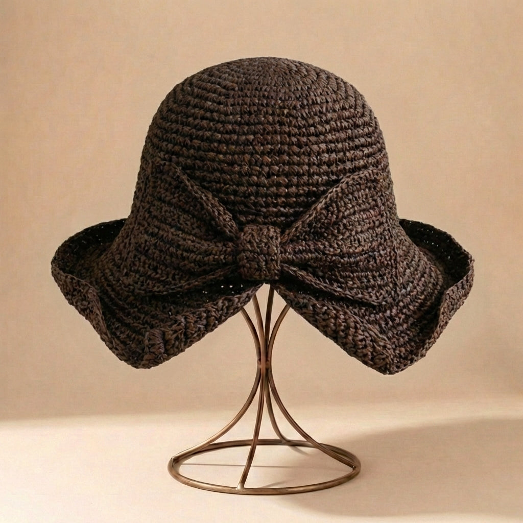 Wide Brim Sun Hat for Women – Braided Texture with Bow Detail