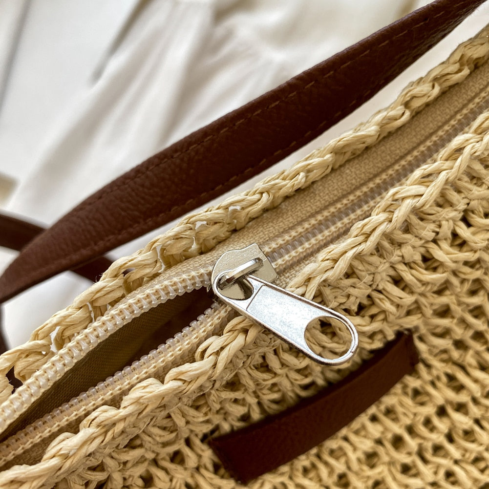 Bohemian Knit Tote Bag – Chunky Mesh & Vegan Leather Strap