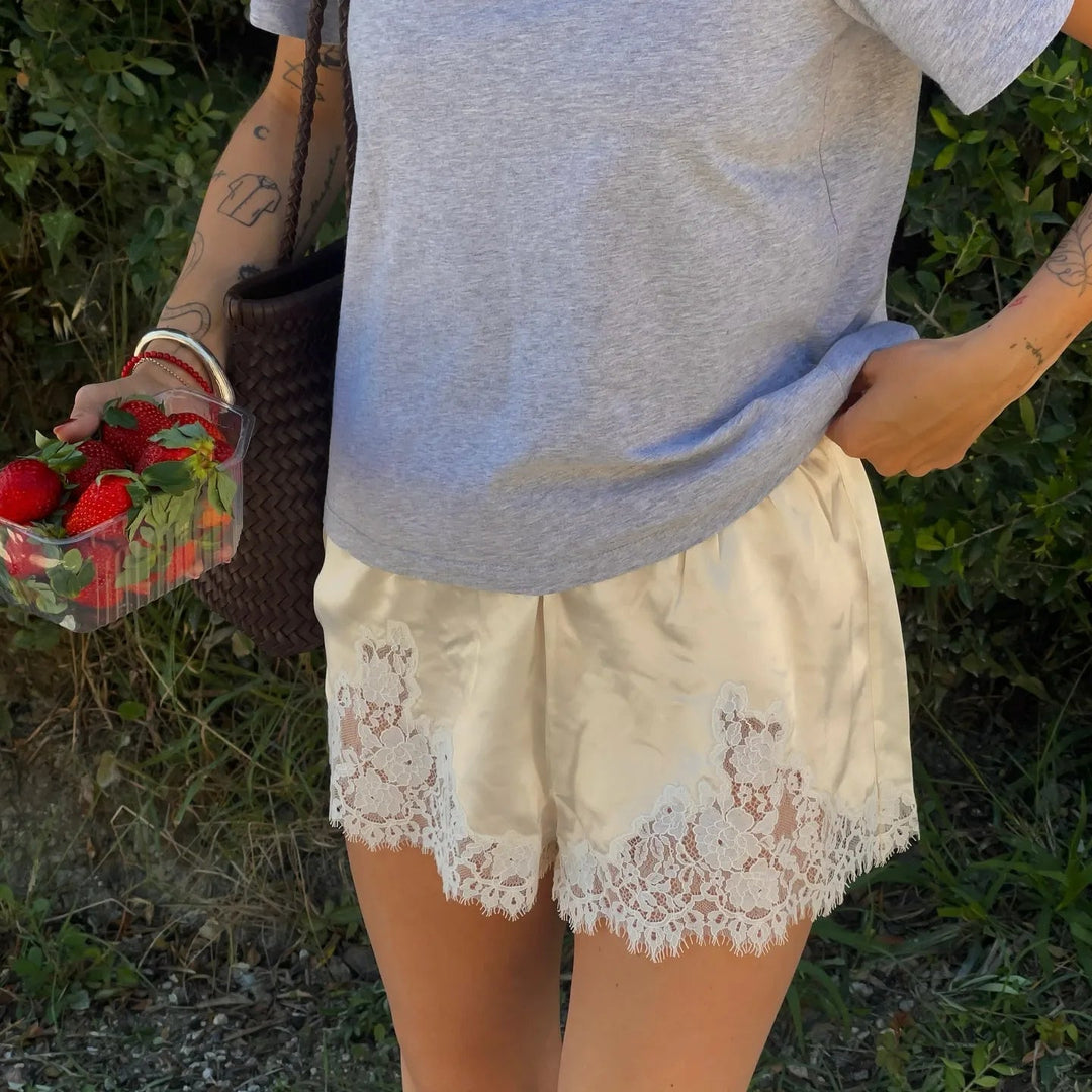 Satin Shorts for Women – Lace-Trim Luxe Lounge Style