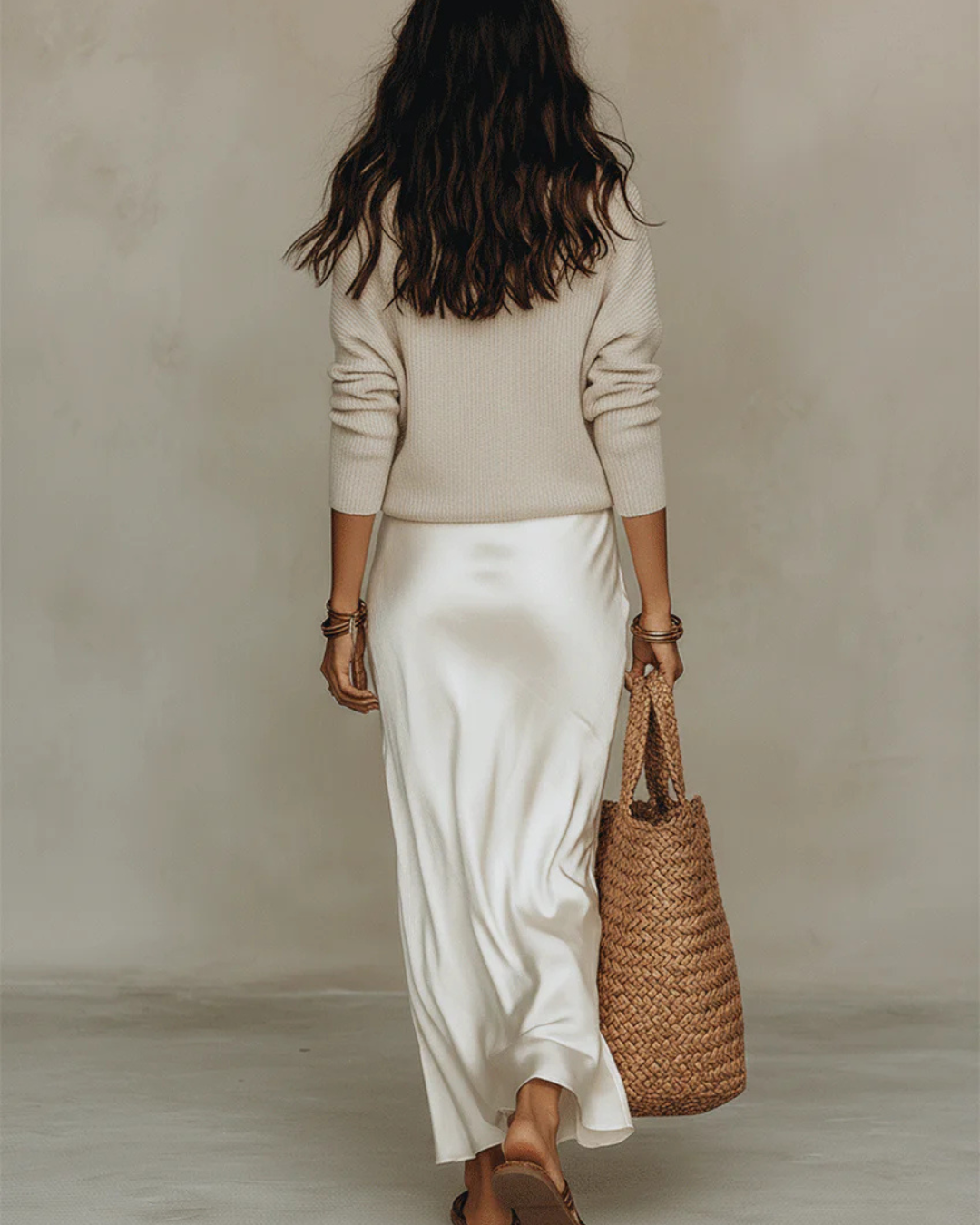 Women's Satin Midi Dress and Knit Sweater Two Piece Set