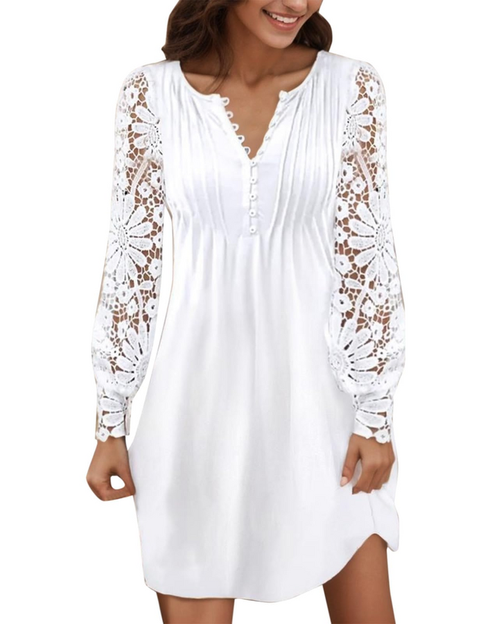 Lace Mini Dress – Women's V-Neck Long Sleeve Fitted Cut