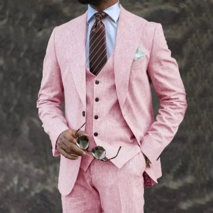 Men's Three-Piece Tailored Formal Suit Set – Structured Fit