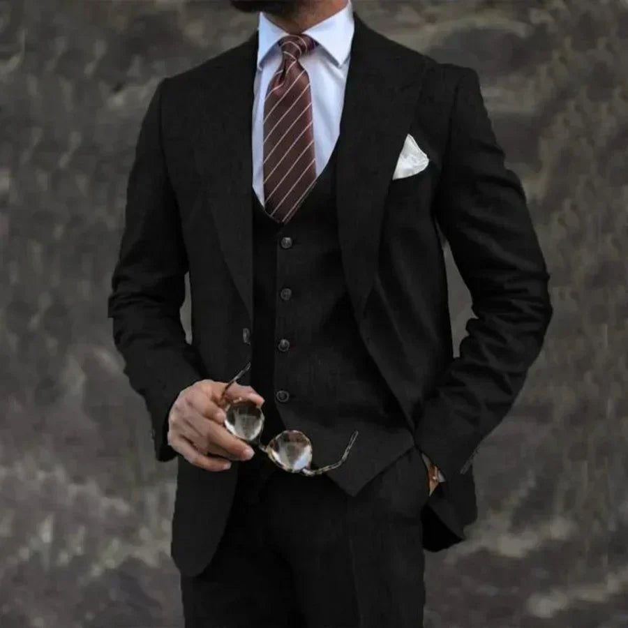 Men's Three-Piece Tailored Formal Suit Set – Structured Fit
