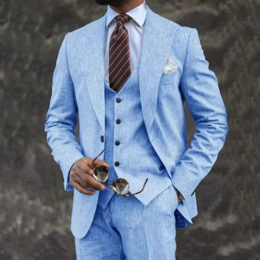 Men's Three-Piece Tailored Formal Suit Set – Structured Fit