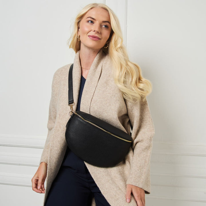 Women's Genuine Leather Sling Crossbody Bag – Chevron Strap Compact