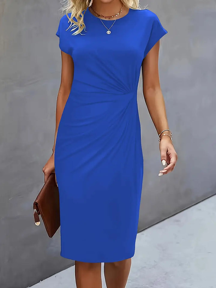 Women's Fitted Midi Dress Soft Breathable – Round Neck Tailored Style