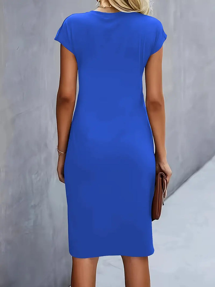 Women's Fitted Midi Dress Soft Breathable – Round Neck Tailored Style